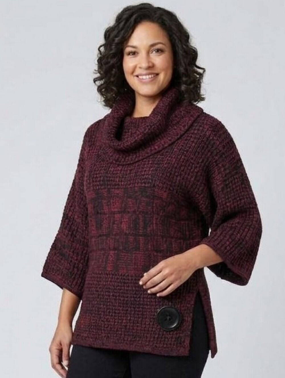 NWT MAJORA Cowl Turtleneck Pullover Sweater With Large Button Detail,Size Small